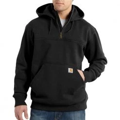 Carhartt Men's Tall 3X Large Black Cotton/Polyester Rain Defender Paxton Heavyweight Hooded Zip Mock Sweatshirt