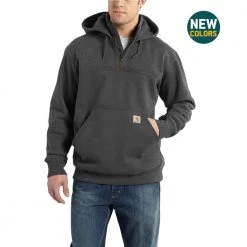 Carhartt Men's Tall Extra Large Carbon Heather Cotton/Polyester Rain Defender Paxton Heavyweight Hooded Zip Mock Sweatshirt