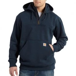Carhartt Men's Extra Large New Navy Cotton/Polyester Rain Defender Paxton Heavyweight Hooded Zip Mock Sweatshirt