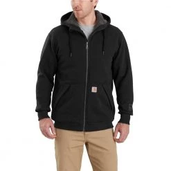 Carhartt Men's Large Black Cotton/Polyester Rain Defender Rockland Sherpa-Lined Hooded Sweatshirt