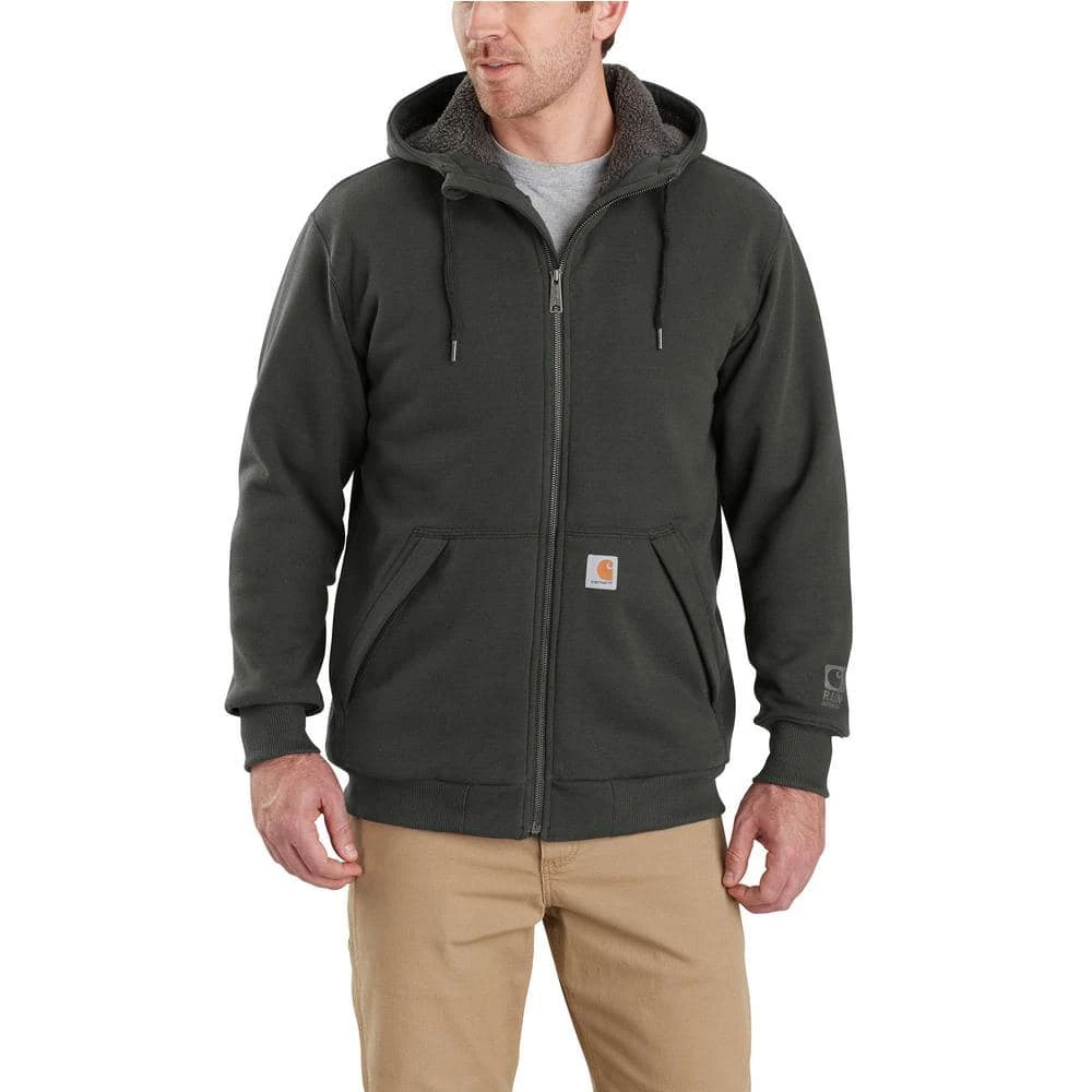 Carhartt Men's Extra Large Peat Cotton/Polyester Rain Defender Rockland Sherpa-Lined Hooded Sweatshirt 1 Carhartt Men's Extra Large Peat Cotton/Polyester Rain Defender Rockland Sherpa-Lined Hooded Sweatshirt