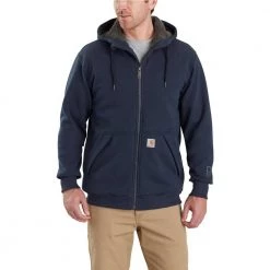 Carhartt Men's Extra Large New Navy Cotton/Polyester Rain Defender Rockland Sherpa-Lined Hooded Sweatshirt