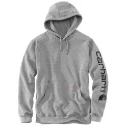 Carhartt Men's Large Heather Gray/Black Cotton/Polyester Midweight Signature Sleeve Logo Sweatshirt Hooded