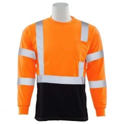 ERB 9802SB Men's LG Hi-Viz Orange/Black Bottom Class 3 Long Sleeve Poly Jersey T-Shirt