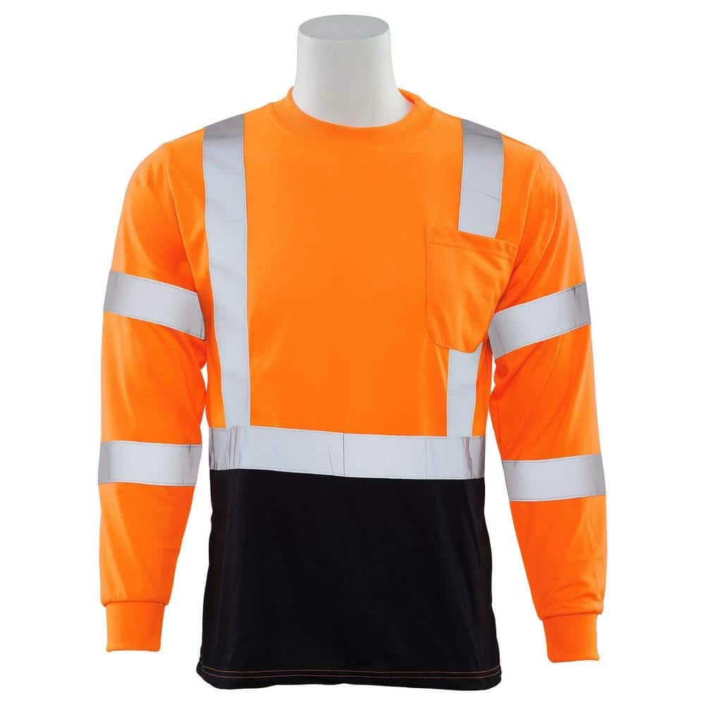 ERB 9802SB Men's LG Hi-Viz Orange/Black Bottom Class 3 Long Sleeve Poly Jersey T-Shirt 1 ERB 9802SB Men's LG Hi-Viz Orange/Black Bottom Class 3 Long Sleeve Poly Jersey T-Shirt