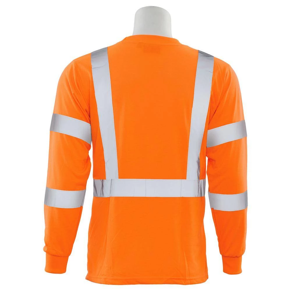 ERB 9802SB Men's LG Hi-Viz Orange/Black Bottom Class 3 Long Sleeve Poly Jersey T-Shirt 2 ERB 9802SB Men's LG Hi-Viz Orange/Black Bottom Class 3 Long Sleeve Poly Jersey T-Shirt - Image 2