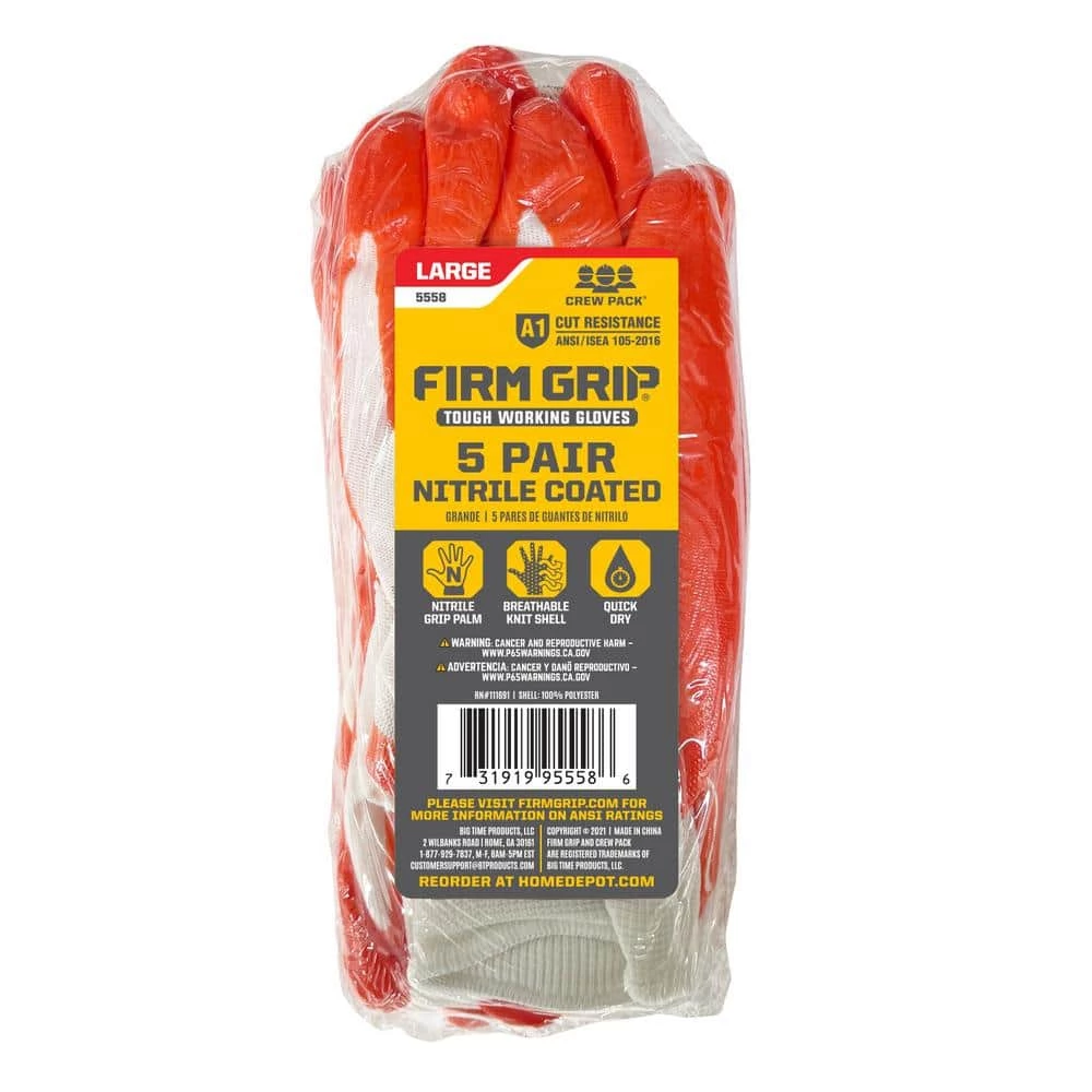 FIRM GRIP Large Nitrile Coated Work Gloves (5 Pack) 2 FIRM GRIP Large Nitrile Coated Work Gloves (5 Pack) - Image 2