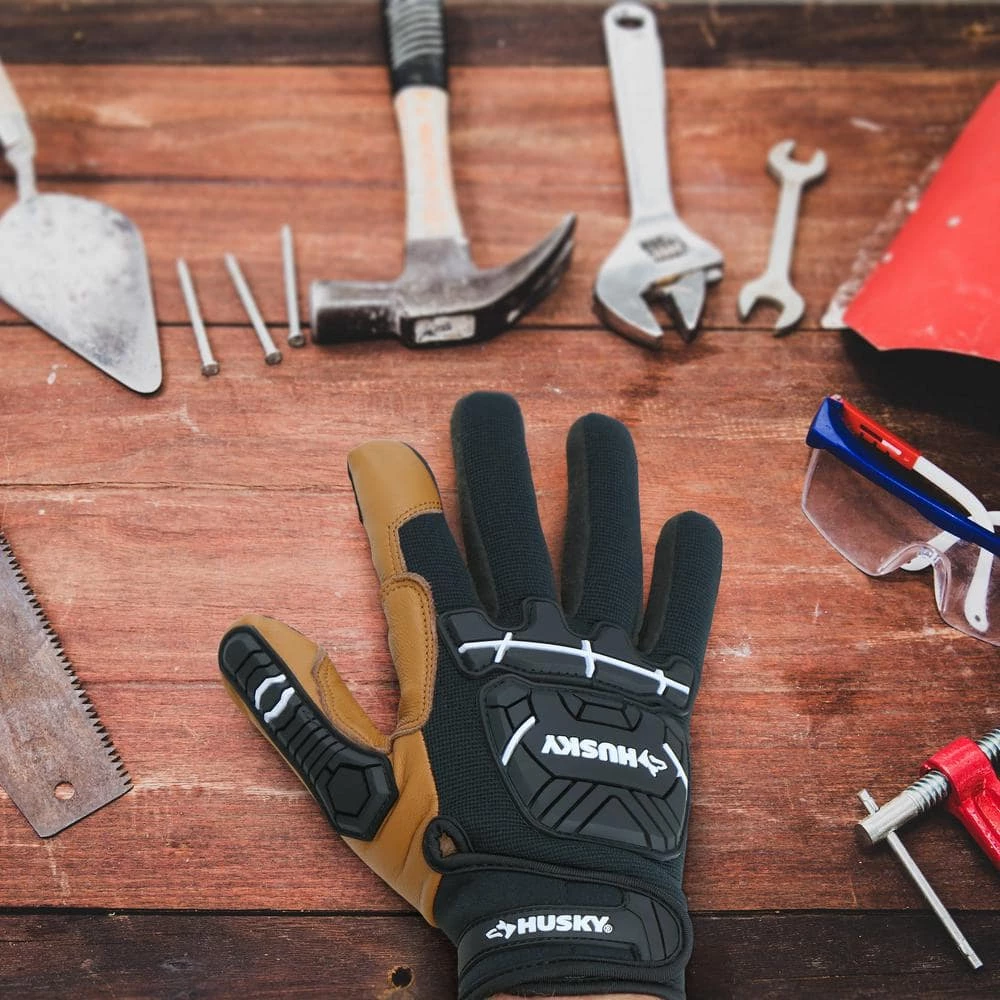 Husky Large Grain Goatskin Leather Performance Impact Work Glove with Spandex Back 2 Husky Large Grain Goatskin Leather Performance Impact Work Glove with Spandex Back - Image 2