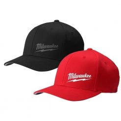Milwaukee Small/Medium Black Fitted Hat with Small/Medium Red Fitted Hat (2-Pack)