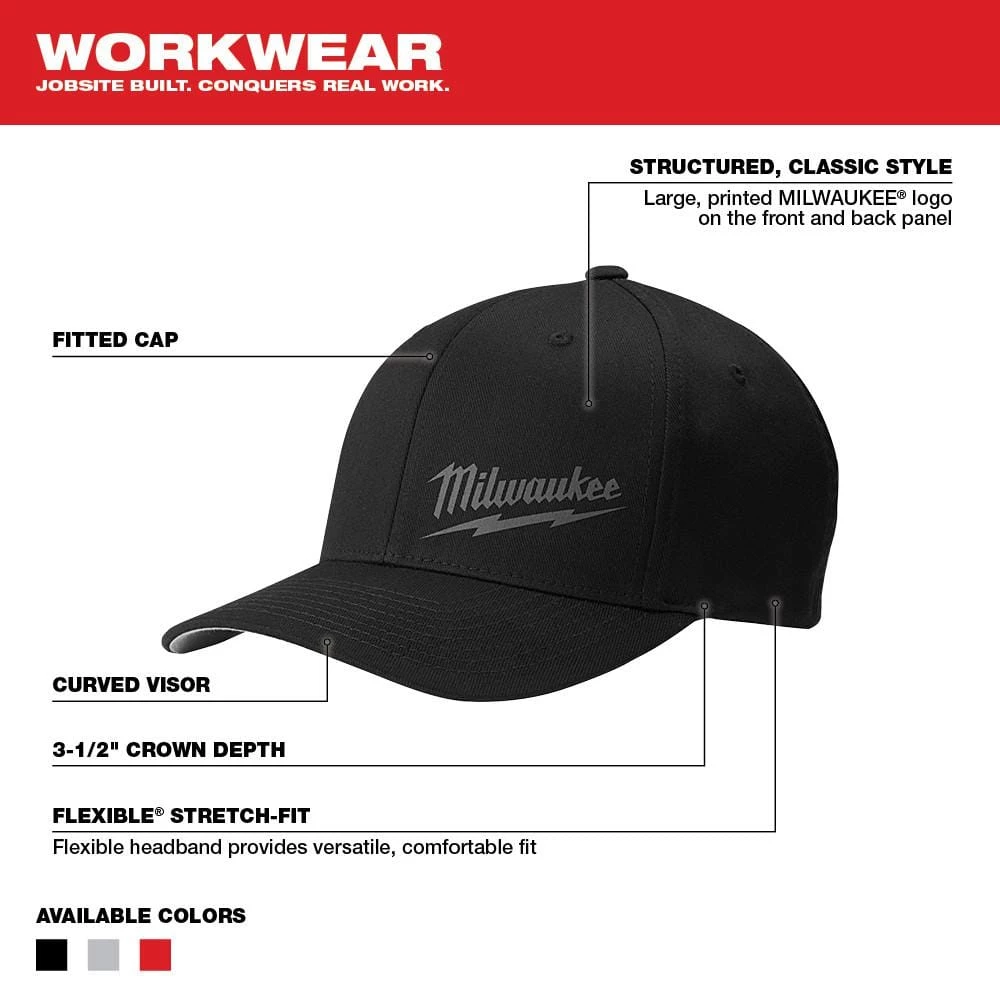 Milwaukee Small/Medium Black, Gray, Red Fitted Hats (3-Pack) 2 Milwaukee Small/Medium Black, Gray, Red Fitted Hats (3-Pack) - Image 2