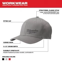Milwaukee Large/Extra Large Gray Fitted Hat -Workwear Sales Store milwaukee baseball caps 504g lxl 40 1000