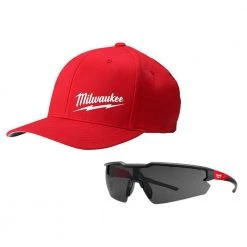 Milwaukee Small/Medium Red Fitted Hat and Safety Glasses with Tinted Anti-Scratch Lenses