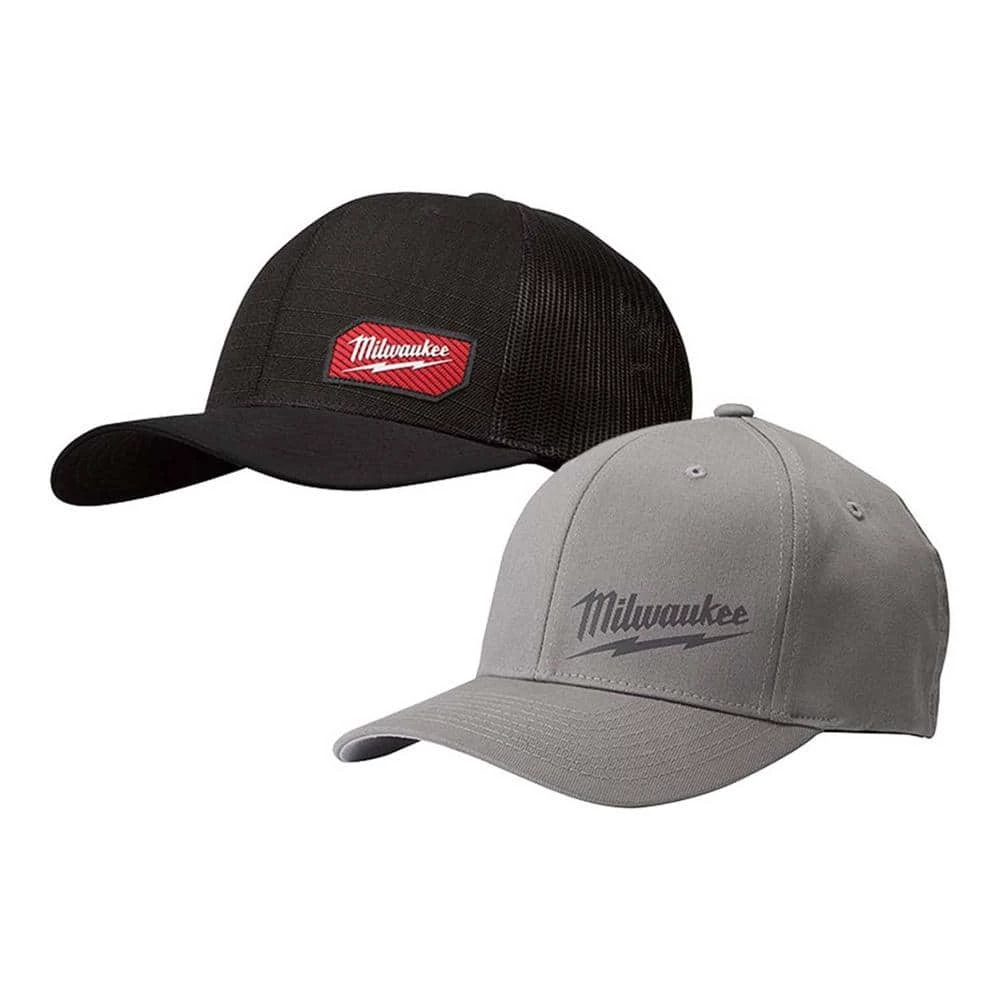 Milwaukee GRIDIRON Black Adjustable Fit Trucker Hat with Large/Extra Large Gray Fitted Hat (2-Pack) 1 Milwaukee GRIDIRON Black Adjustable Fit Trucker Hat with Large/Extra Large Gray Fitted Hat (2-Pack)