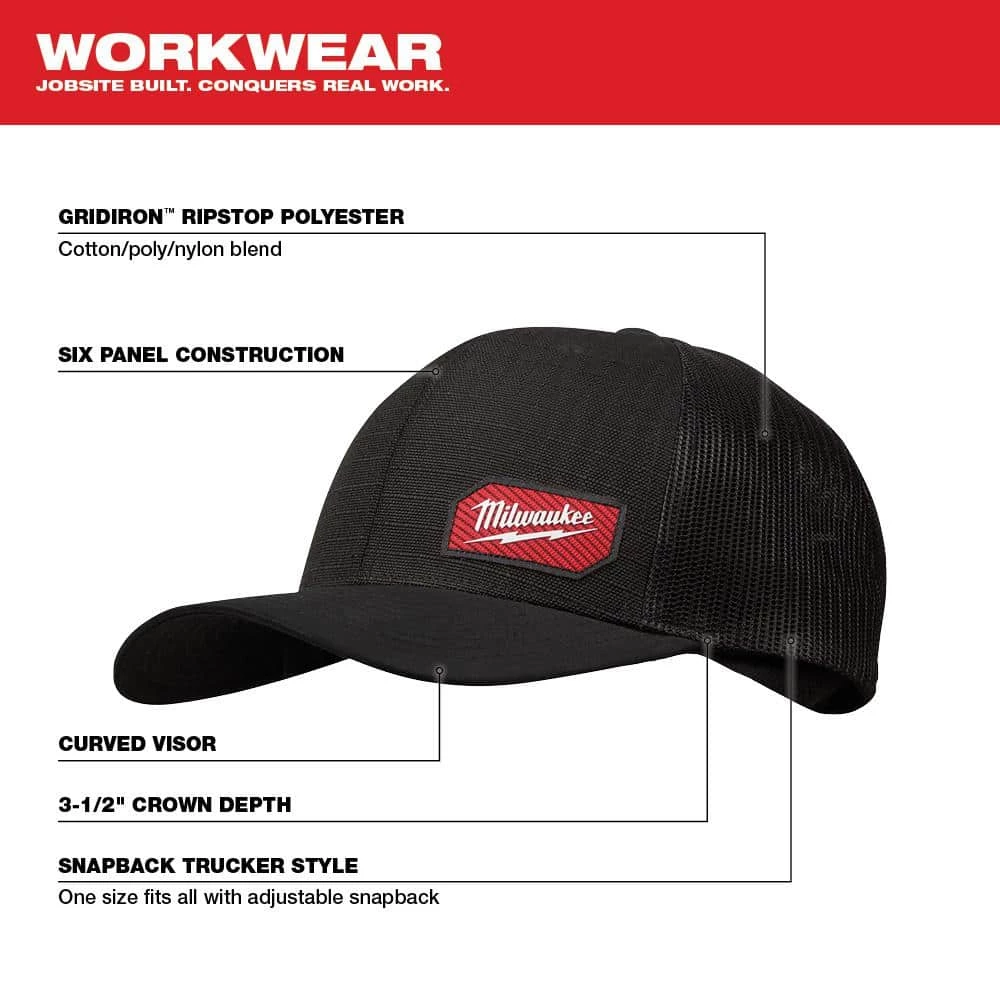 Milwaukee GRIDIRON Black Adjustable Fit Trucker Hat with Large/Extra Large Gray Fitted Hat (2-Pack) 2 Milwaukee GRIDIRON Black Adjustable Fit Trucker Hat with Large/Extra Large Gray Fitted Hat (2-Pack) - Image 2