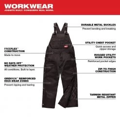 Milwaukee Men's Gridiron Small Black Zip-to-Thigh Bib Overall 17 Milwaukee Men's Gridiron Small Black Zip-to-Thigh Bib Overall -Workwear Sales Store milwaukee bib overalls 261b sr 40 1000