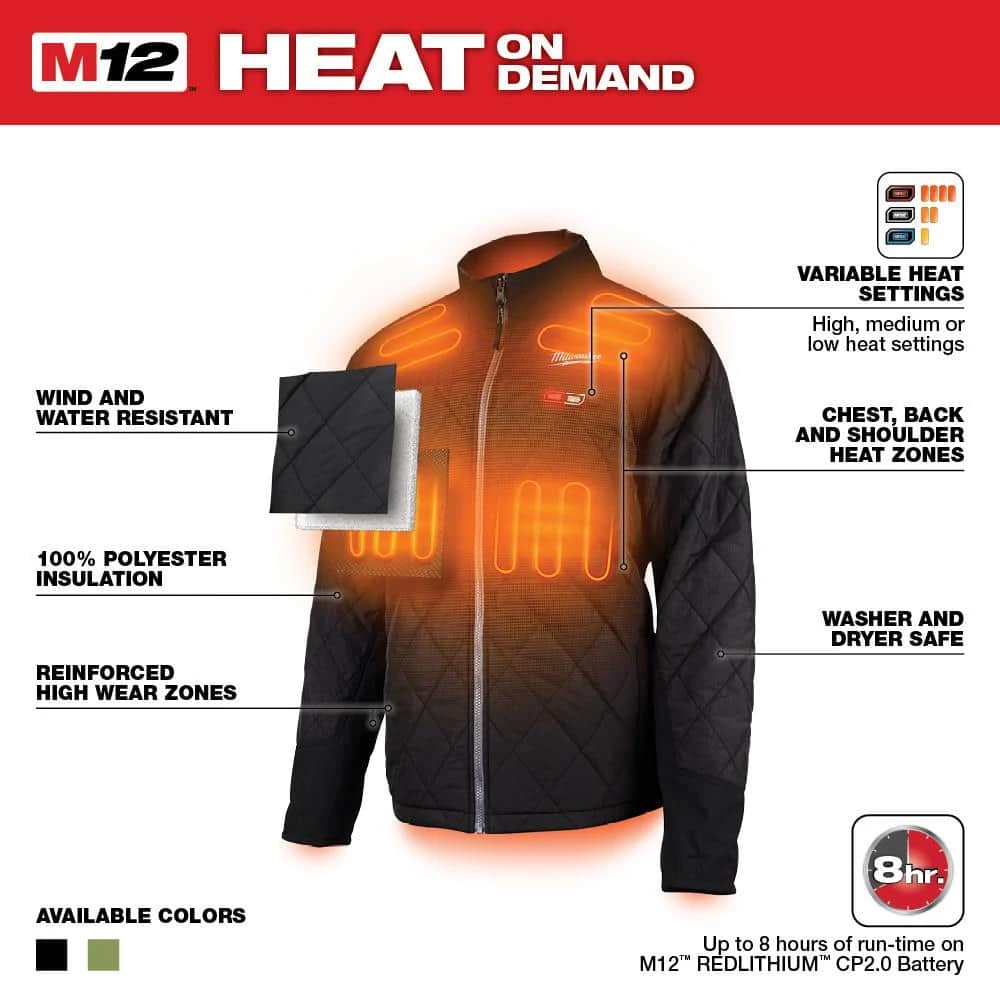 Milwaukee Men's Large M12 12-Volt Lithium-Ion Cordless AXIS Black Heated Quilted Jacket Kit with (1) 2.0Ah Battery and Charger 3 Milwaukee Men's Large M12 12-Volt Lithium-Ion Cordless AXIS Black Heated Quilted Jacket Kit with (1) 2.0Ah Battery and Charger - Image 3