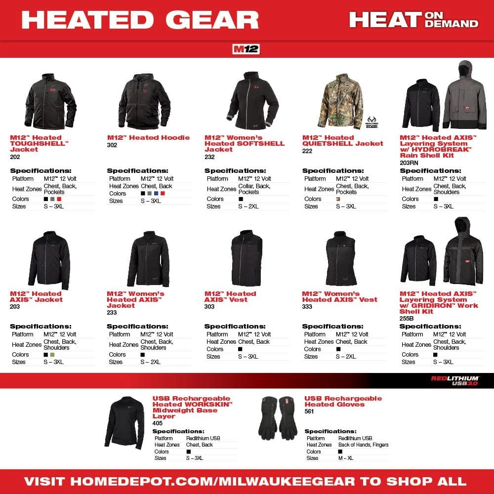 Milwaukee Men's Large M12 12-Volt Lithium-Ion Cordless AXIS Black Heated Quilted Jacket Kit with (1) 2.0Ah Battery and Charger 12 Milwaukee Men's Large M12 12-Volt Lithium-Ion Cordless AXIS Black Heated Quilted Jacket Kit with (1) 2.0Ah Battery and Charger - Image 12