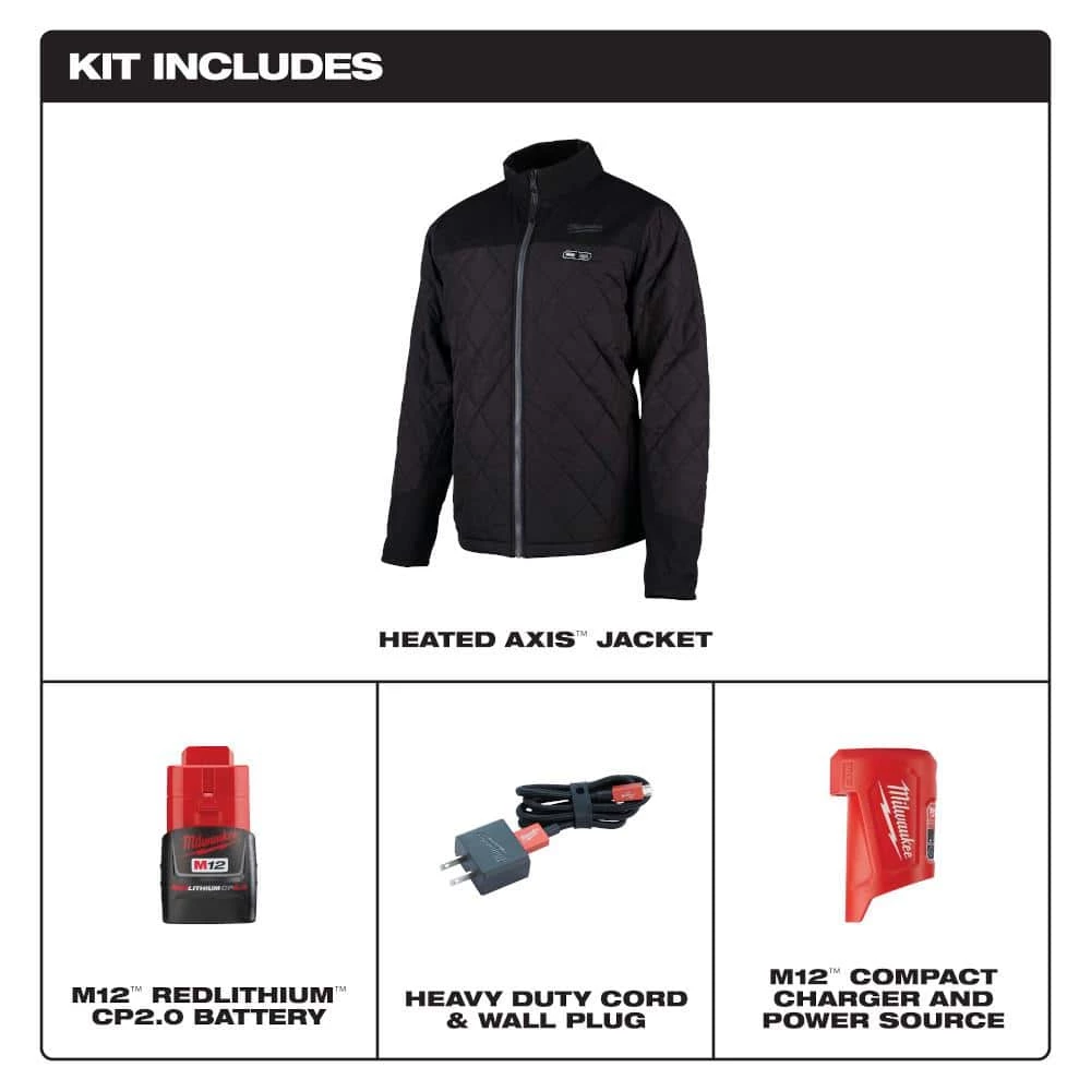 Milwaukee Men's Large M12 12-Volt Lithium-Ion Cordless AXIS Black Heated Quilted Jacket Kit with (1) 2.0Ah Battery and Charger 4 Milwaukee Men's Large M12 12-Volt Lithium-Ion Cordless AXIS Black Heated Quilted Jacket Kit with (1) 2.0Ah Battery and Charger - Image 4