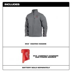 Milwaukee Men's Medium M12 12V Lithium-Ion Cordless TOUGHSHELL Gray Heated Jacket (Jacket and Charger/Power Source Only) -Workwear Sales Store milwaukee heated jackets 204g 20m 40 1000