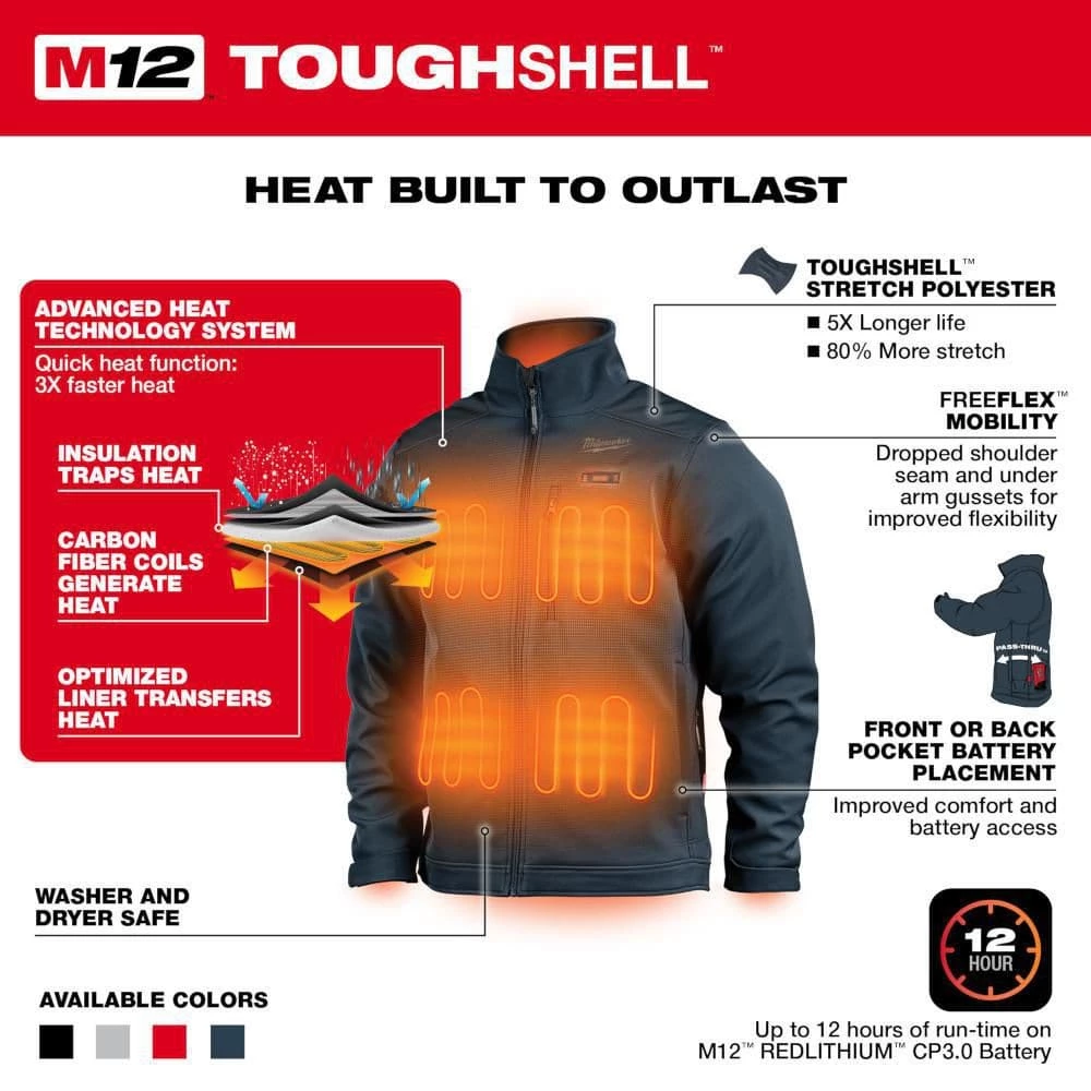 Milwaukee Men's Medium M12 12V Lithium-Ion Cordless TOUGHSHELL Red Heated Jacket with (1) 3.0 Ah Battery and Charger 4 Milwaukee Men's Medium M12 12V Lithium-Ion Cordless TOUGHSHELL Red Heated Jacket with (1) 3.0 Ah Battery and Charger - Image 4