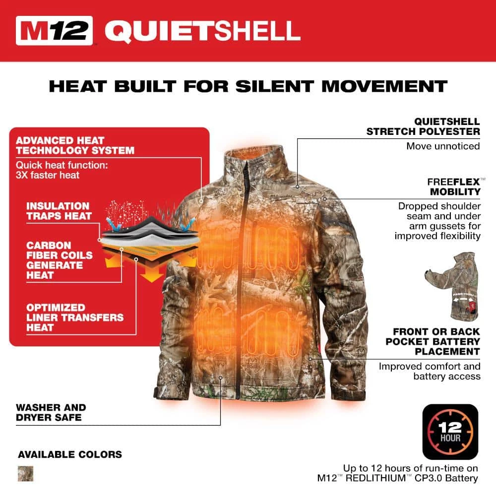 Milwaukee Men's 2X-Large M12 12V Lithium-Ion Cordless QUIETSHELL Camo Heated Jacket with (1) 3.0 Ah Battery and Charger 4 Milwaukee Men's 2X-Large M12 12V Lithium-Ion Cordless QUIETSHELL Camo Heated Jacket with (1) 3.0 Ah Battery and Charger - Image 4