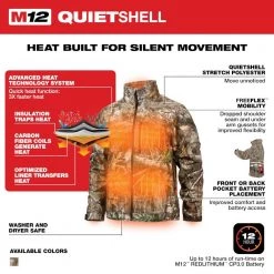 Milwaukee Men's Small M12 12V Lithium-Ion Cordless QUIETSHELL Camo Heated Jacket with (1) 3.0 Ah Battery and Charger -Workwear Sales Store milwaukee heated jackets 224c 21s a0 1000