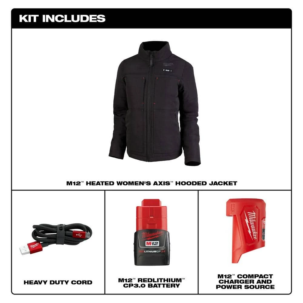 Milwaukee Women's Small M12 12-Volt Lithium-Ion Cordless AXIS Black Heated Quilted Jacket Kit with One 3.0 Ah Battery and Charger 3 Milwaukee Women's Small M12 12-Volt Lithium-Ion Cordless AXIS Black Heated Quilted Jacket Kit with One 3.0 Ah Battery and Charger - Image 3
