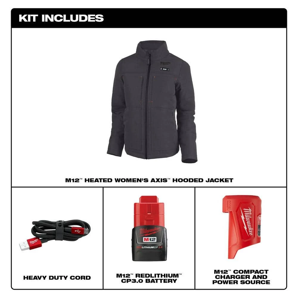 Milwaukee Women's Medium M12 12V Lithium-Ion Cordless AXIS Gray Heated Jacket with (1) 3.0 Ah Battery and Charger 3 Milwaukee Women's Medium M12 12V Lithium-Ion Cordless AXIS Gray Heated Jacket with (1) 3.0 Ah Battery and Charger - Image 3