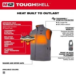 Milwaukee Men's X-Large M12 12V Lithium-Ion Cordless TOUGHSHELL Gray Heated Vest (Vest Only) -Workwear Sales Store milwaukee heated jackets 304g 20xl a0 1000 1