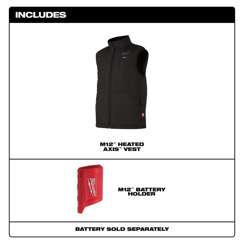Milwaukee Men's X-Large M12 12-Volt Lithium-Ion Cordless AXIS Black Heated Quilted Vest (Vest Only) 3 Milwaukee Men's X-Large M12 12-Volt Lithium-Ion Cordless AXIS Black Heated Quilted Vest (Vest Only) - Image 3