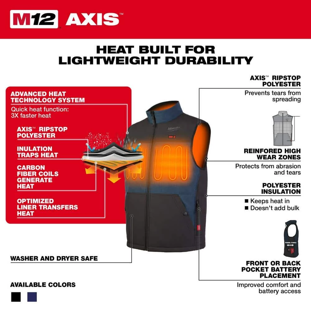 Milwaukee Men's Large M12 12-Volt Lithium-Ion Cordless AXIS Blue Heated Quilted Vest (Vest Only) 4 Milwaukee Men's Large M12 12-Volt Lithium-Ion Cordless AXIS Blue Heated Quilted Vest (Vest Only) - Image 4