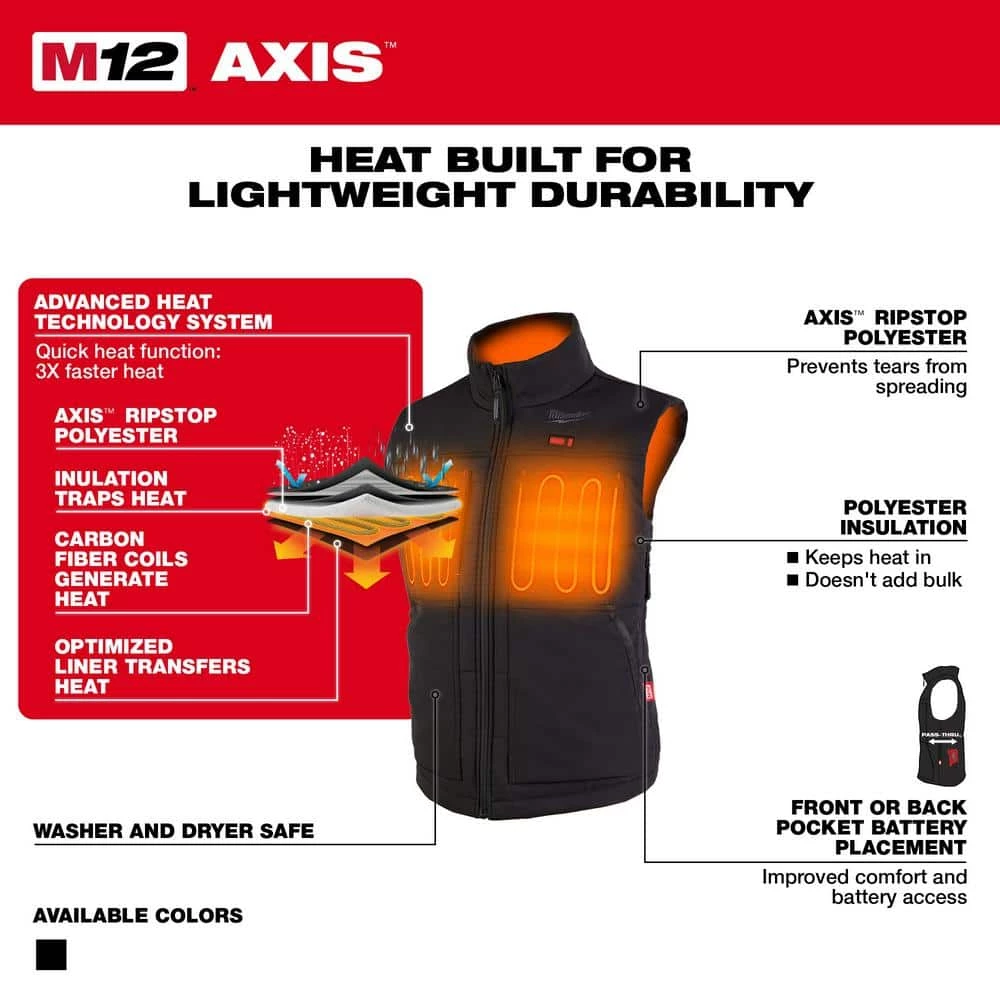 Milwaukee Women's Medium M12 12-Volt Lithium-Ion Cordless AXIS Black Heated Quilted Vest (Vest Only) 4 Milwaukee Women's Medium M12 12-Volt Lithium-Ion Cordless AXIS Black Heated Quilted Vest (Vest Only) - Image 4