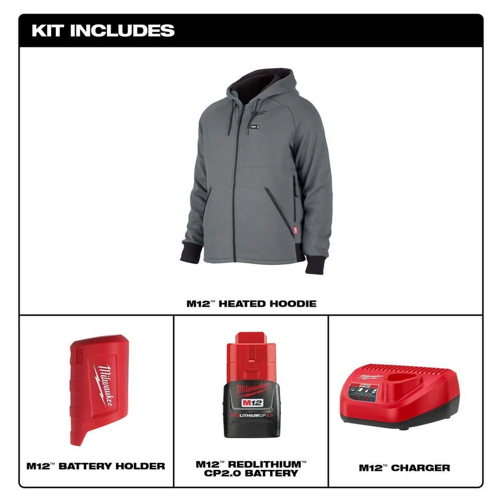 Milwaukee Men's Large M12 12-Volt Lithium-Ion Cordless Gray Heated Jacket Hoodie Kit with (1) 2.0 Ah Battery and Charger 3 Milwaukee Men's Large M12 12-Volt Lithium-Ion Cordless Gray Heated Jacket Hoodie Kit with (1) 2.0 Ah Battery and Charger - Image 3