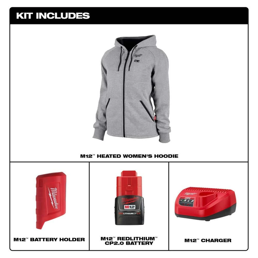 Milwaukee Women's Medium M12 12-Volt Lithium-Ion Cordless Gray Heated Jacket Hoodie Kit with (1) 2.0 Ah Battery and Charger 3 Milwaukee Women's Medium M12 12-Volt Lithium-Ion Cordless Gray Heated Jacket Hoodie Kit with (1) 2.0 Ah Battery and Charger - Image 3