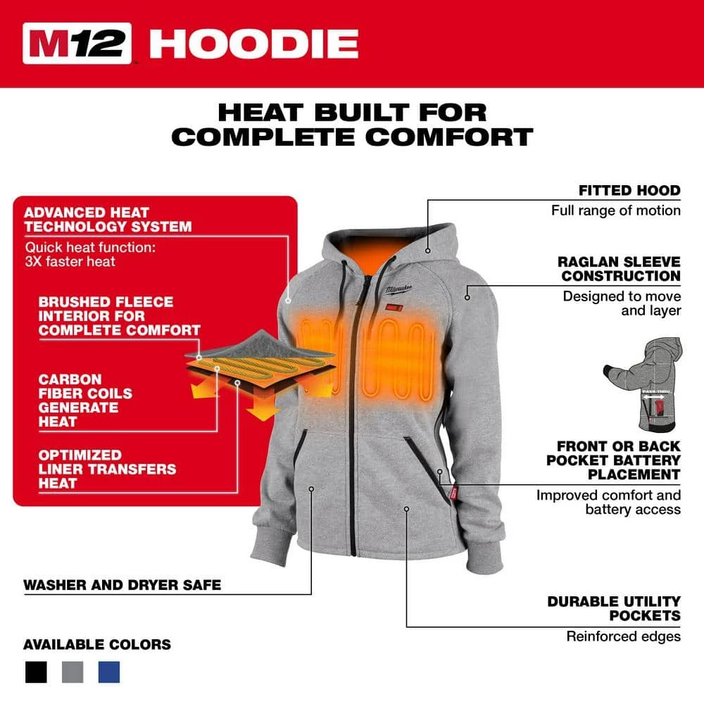 Milwaukee Women's Medium M12 12-Volt Lithium-Ion Cordless Gray Heated Jacket Hoodie Kit with (1) 2.0 Ah Battery and Charger 4 Milwaukee Women's Medium M12 12-Volt Lithium-Ion Cordless Gray Heated Jacket Hoodie Kit with (1) 2.0 Ah Battery and Charger - Image 4