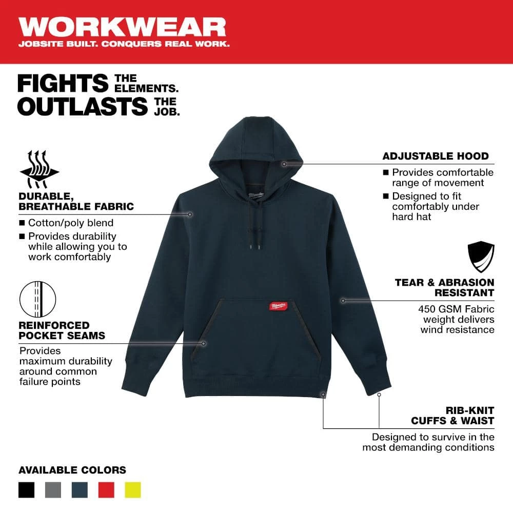 Milwaukee Men's Medium Blue Heavy-Duty Cotton/Polyester Long-Sleeve Pullover Hoodie 3 Milwaukee Men's Medium Blue Heavy-Duty Cotton/Polyester Long-Sleeve Pullover Hoodie - Image 3