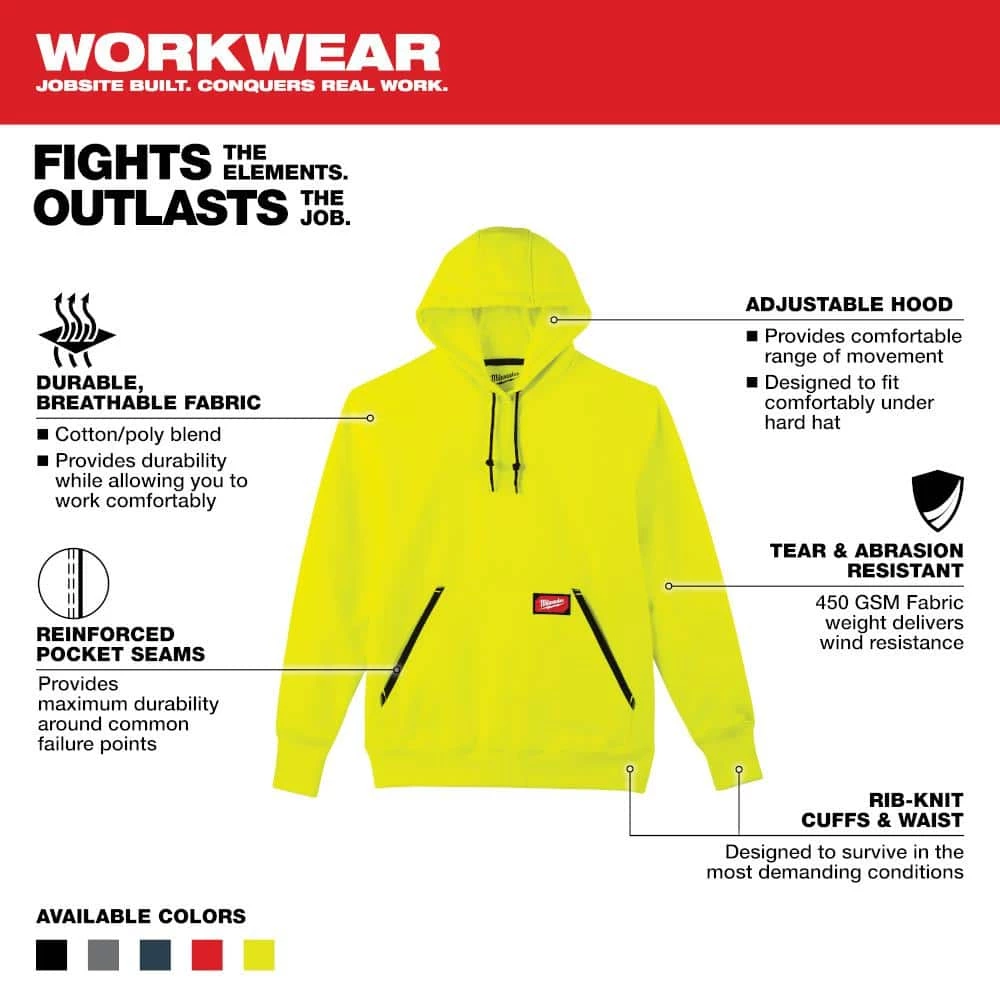 Milwaukee Men's-Large Hi-Vis Heavy-Duty Cotton/Polyester Long-Sleeve Pullover Hoodie 3 Milwaukee Men's-Large Hi-Vis Heavy-Duty Cotton/Polyester Long-Sleeve Pullover Hoodie - Image 3