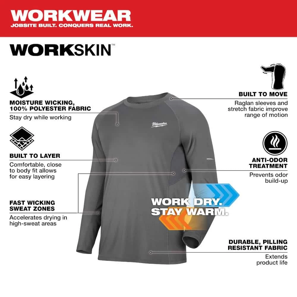 Milwaukee Men's 2X-Large Gray Work Skin Long Sleeve Mid Weight Performance Shirt 3 Milwaukee Men's 2X-Large Gray Work Skin Long Sleeve Mid Weight Performance Shirt - Image 3