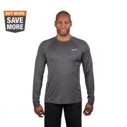 Milwaukee Men's 2X-Large Gray Work Skin Long Sleeve Mid Weight Performance Shirt