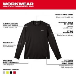 Milwaukee Men's WORKSKIN Large Black Lightweight Performance Long-Sleeve T-Shirt -Workwear Sales Store milwaukee t shirts 415b l 40 1000