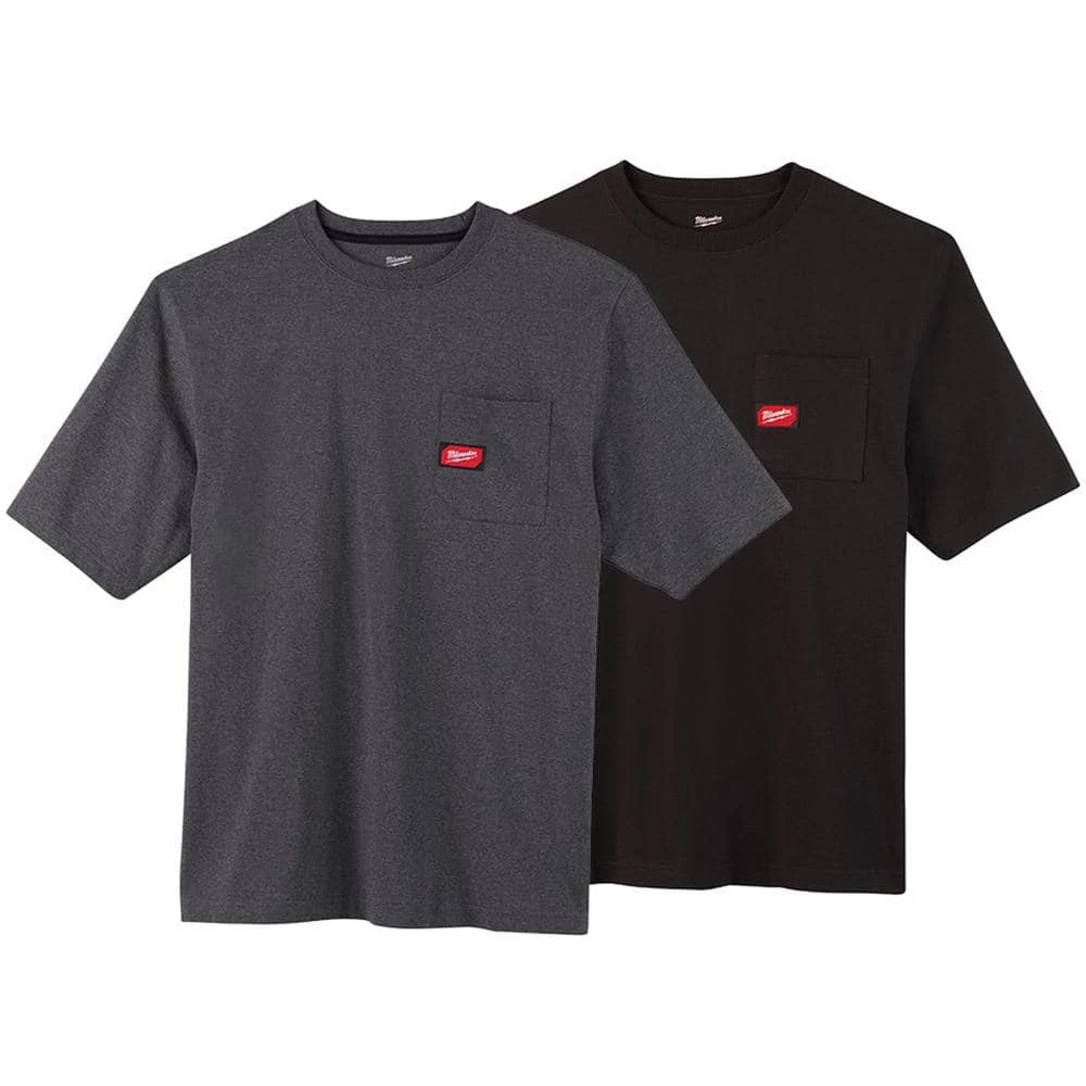 Milwaukee Men's Large Black and Gray Heavy-Duty Cotton/Polyester Short-Sleeve Pocket T-Shirt (2-Pack) 1 Milwaukee Men's Large Black and Gray Heavy-Duty Cotton/Polyester Short-Sleeve Pocket T-Shirt (2-Pack)
