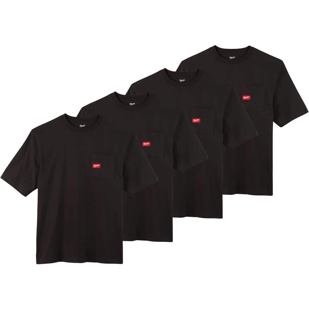 Milwaukee Men's Small Black Heavy-Duty Cotton/Polyester Short-Sleeve Pocket T-Shirt (4-Pack) 1 Milwaukee Men's Small Black Heavy-Duty Cotton/Polyester Short-Sleeve Pocket T-Shirt (4-Pack)