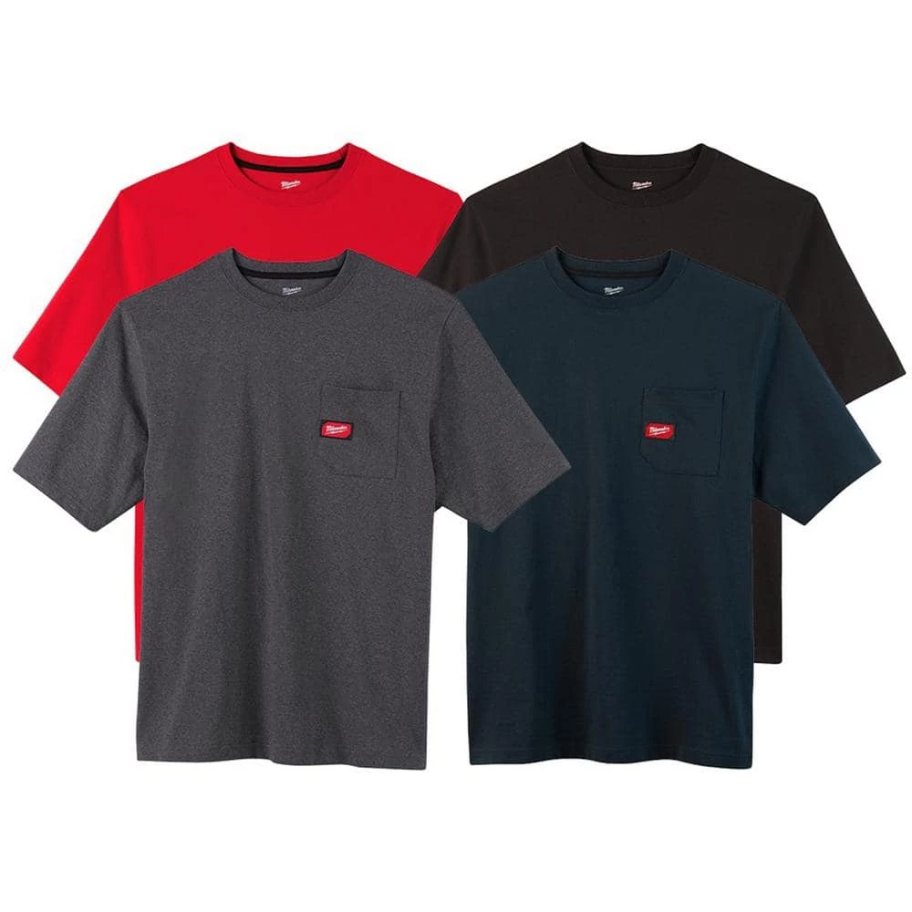 Milwaukee Men's X-Large Multi-Color Heavy-Duty Cotton/Polyester Short-Sleeve Pocket T-Shirt (4-Pack) 1 Milwaukee Men's X-Large Multi-Color Heavy-Duty Cotton/Polyester Short-Sleeve Pocket T-Shirt (4-Pack)