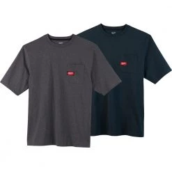 Milwaukee Men's 2X-Large Gray and Blue Heavy-Duty Cotton/Polyester Short-Sleeve Pocket T-Shirt (2-Pack)