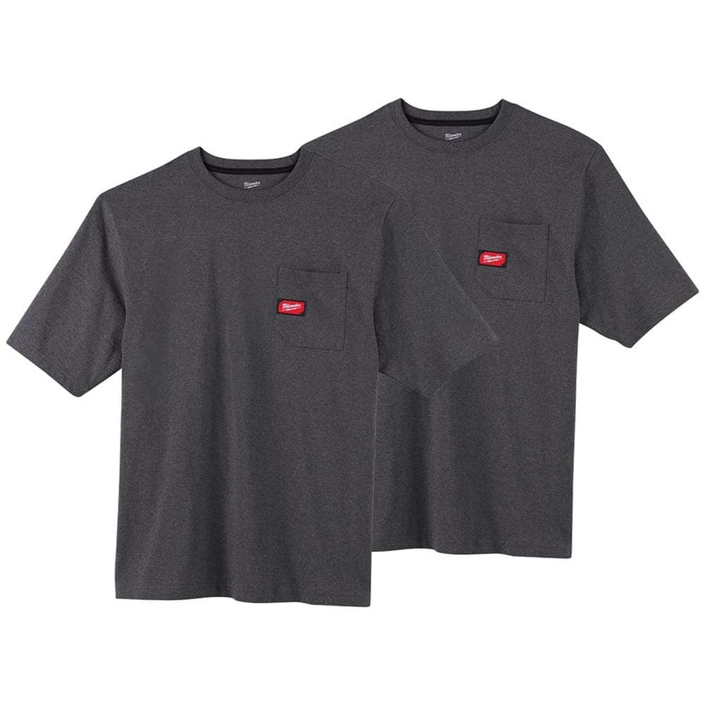 Milwaukee Men's 3X-Large Gray Heavy-Duty Cotton/Polyester Short-Sleeve Pocket T-Shirt (2-Pack) 1 Milwaukee Men's 3X-Large Gray Heavy-Duty Cotton/Polyester Short-Sleeve Pocket T-Shirt (2-Pack)