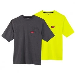 Milwaukee Men's Large Gray and High Visibility Heavy-Duty Cotton/Polyester Short-Sleeve Pocket T-Shirt (2-Pack)