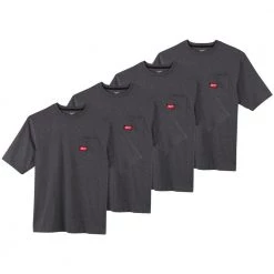 Milwaukee Men's Large Gray Heavy-Duty Cotton/Polyester Short-Sleeve Pocket T-Shirt (4-Pack)