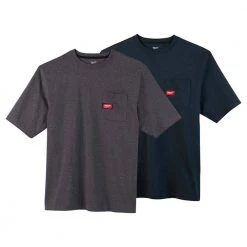 Milwaukee Men's Small Gray and Blue Heavy-Duty Cotton/Polyester Short-Sleeve Pocket T-Shirt (2-Pack)