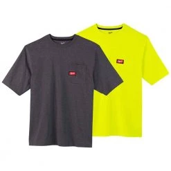 Milwaukee Men's Small Gray and High Visibility Heavy-Duty Cotton/Polyester Short-Sleeve Pocket T-Shirt (2-Pack)