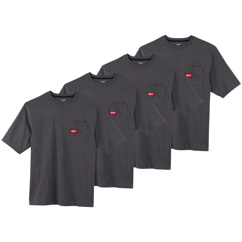 Milwaukee Men's X-Large Gray Heavy-Duty Cotton/Polyester Short-Sleeve Pocket T-Shirt (4-Pack) 1 Milwaukee Men's X-Large Gray Heavy-Duty Cotton/Polyester Short-Sleeve Pocket T-Shirt (4-Pack)